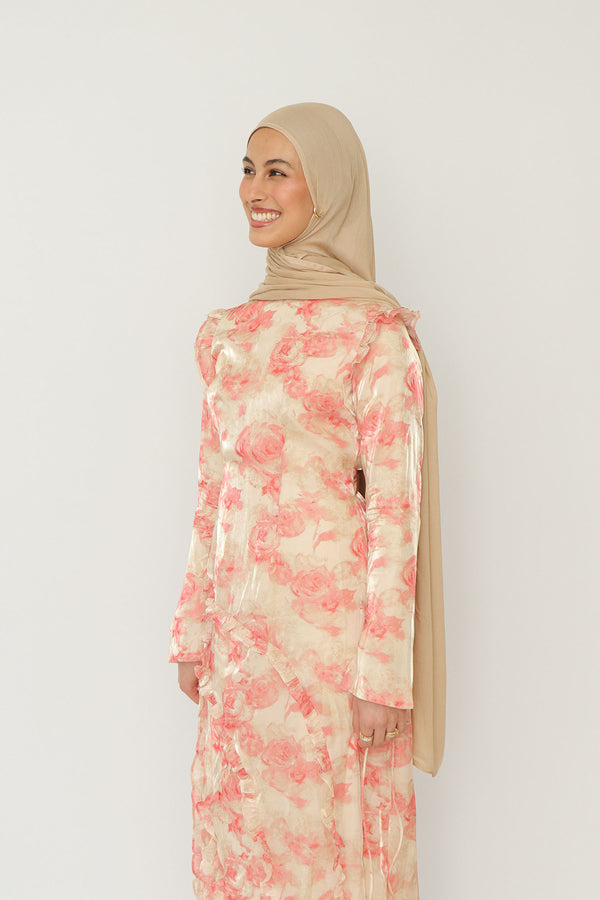Daisy Organza Floral Maxi Dress- Pink
