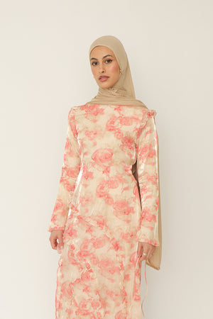 Daisy Organza Floral Maxi Dress- Pink