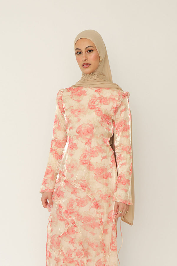 Daisy Organza Floral Maxi Dress- Pink