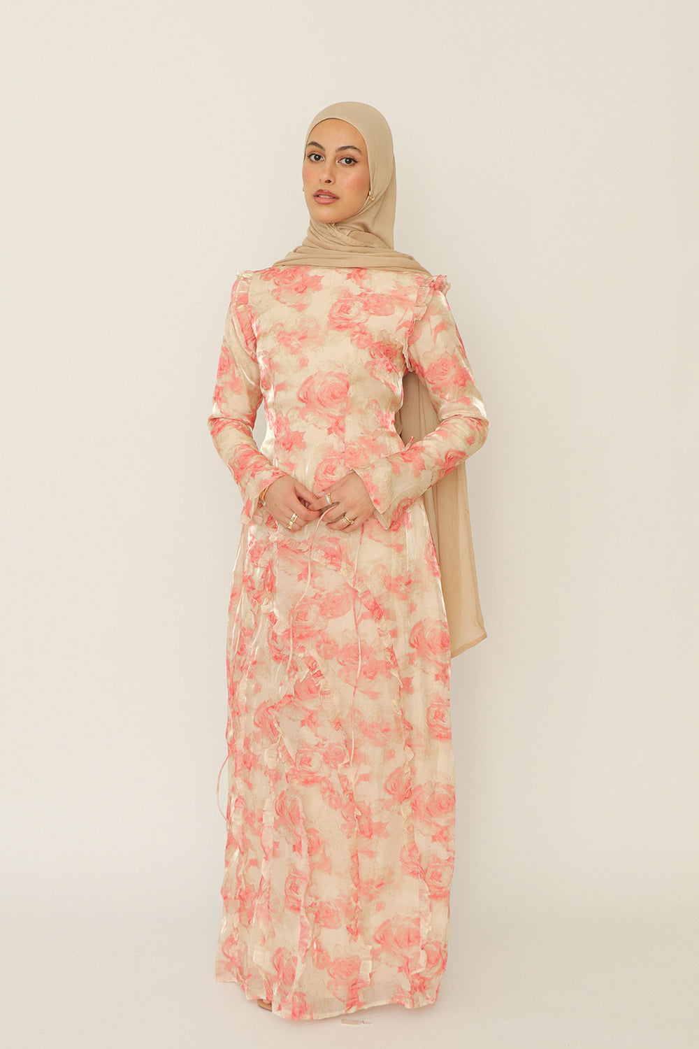Daisy Organza Floral Maxi Dress- Pink
