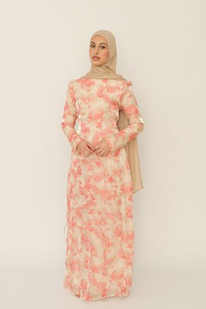 Daisy Organza Floral Maxi Dress- Pink