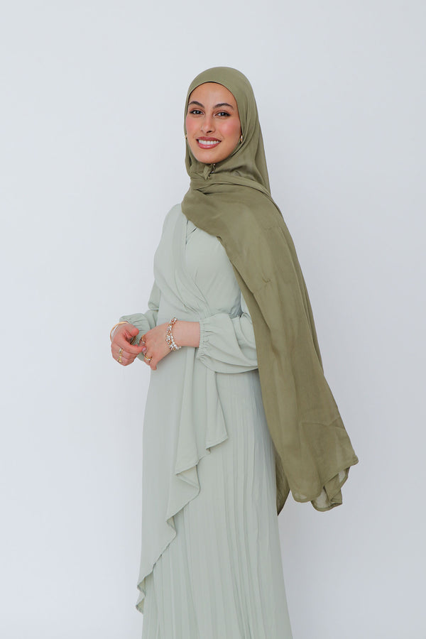 Della Pleat Wrap Dress- Light Sage