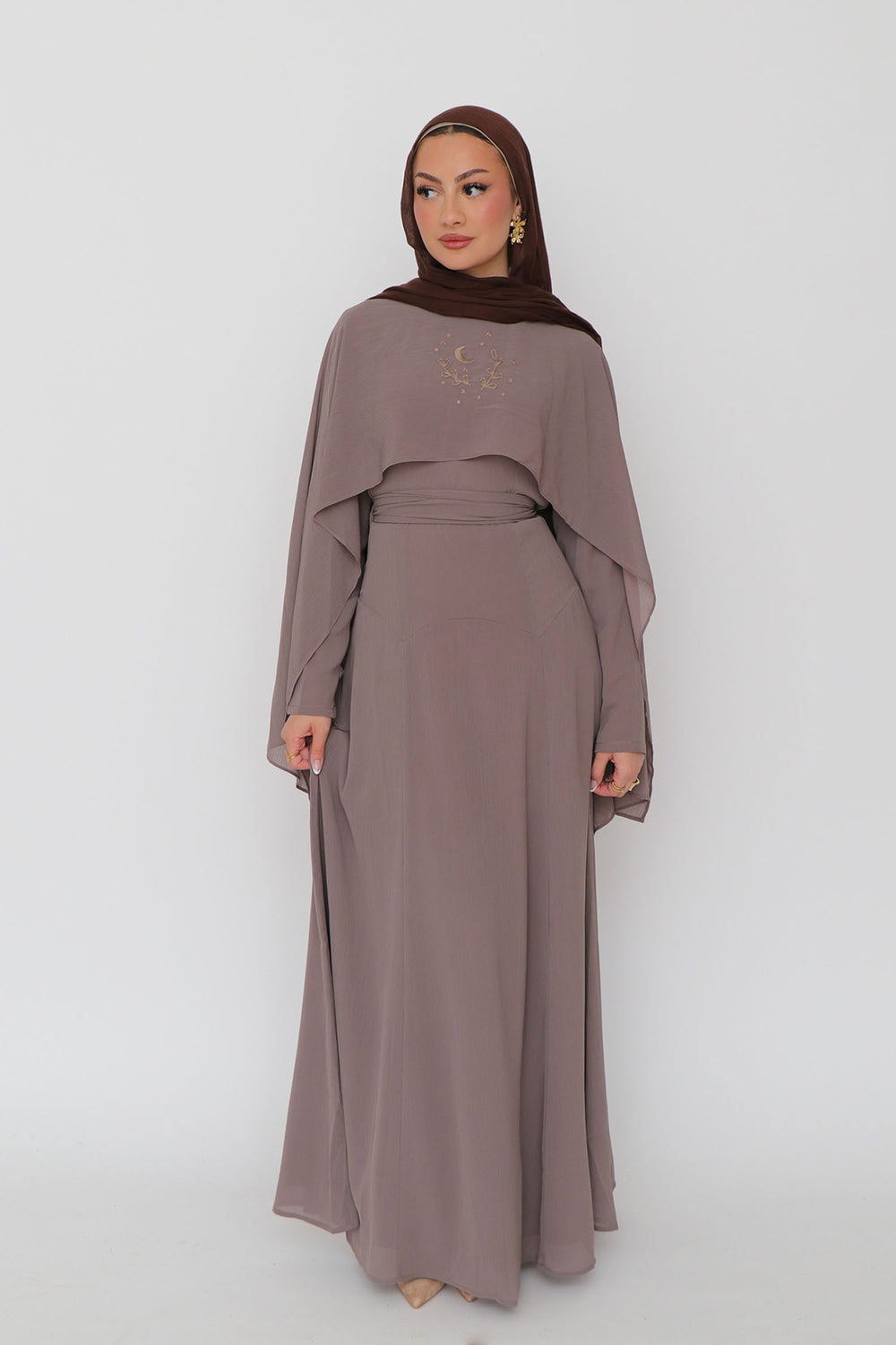 Hilal Embroidery Drape Dress - Mink
