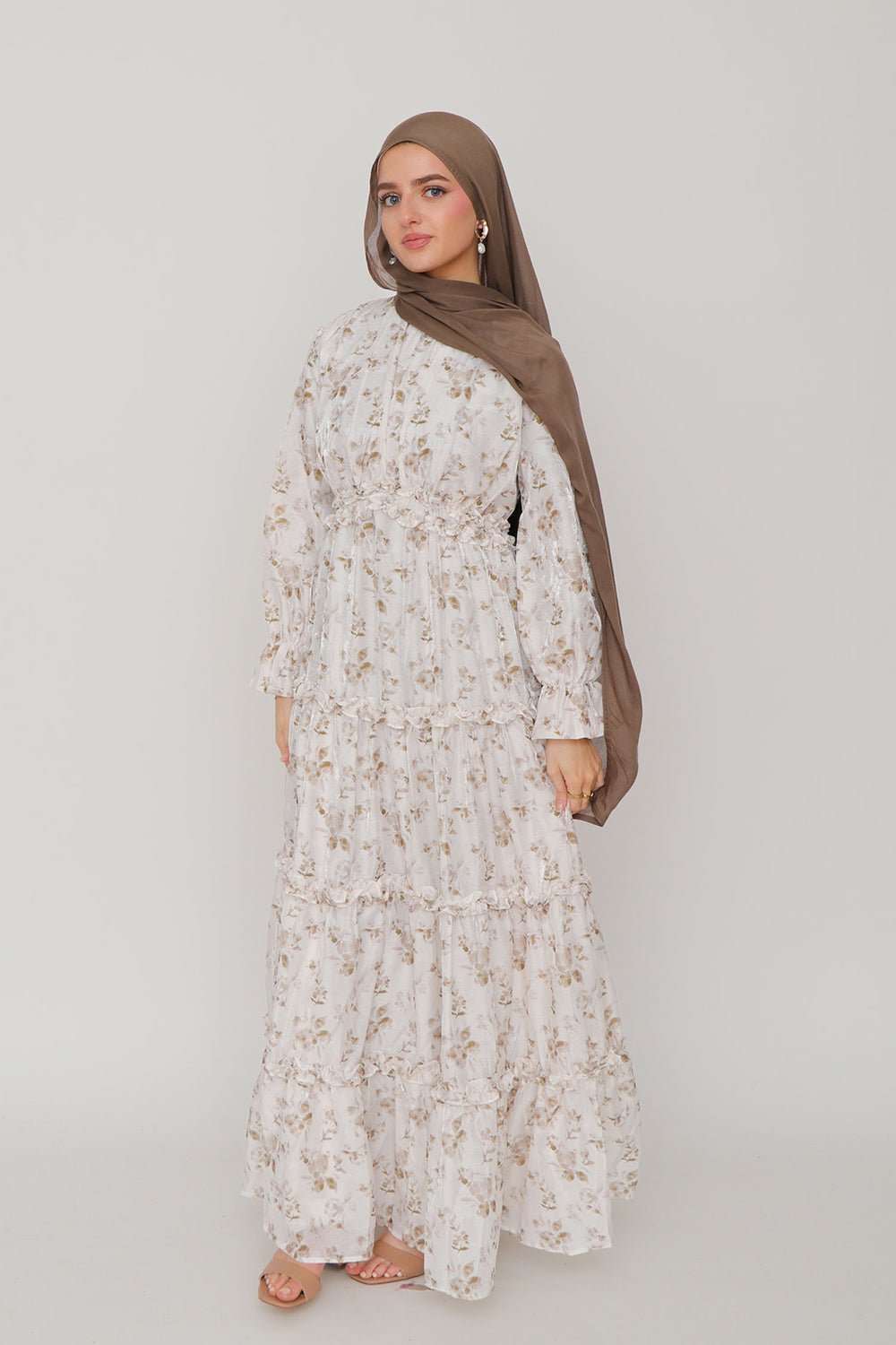 Emery Organza Floral Dress- Cream