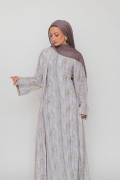 Rana Print Abaya Set- Blue Gray