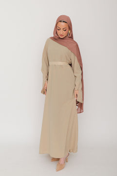 Soraya Embroidery linen Abaya- Beige