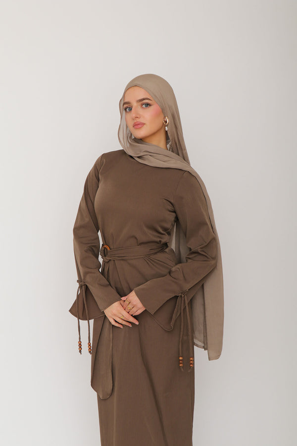 Rama Linen Wood Dress- Stone