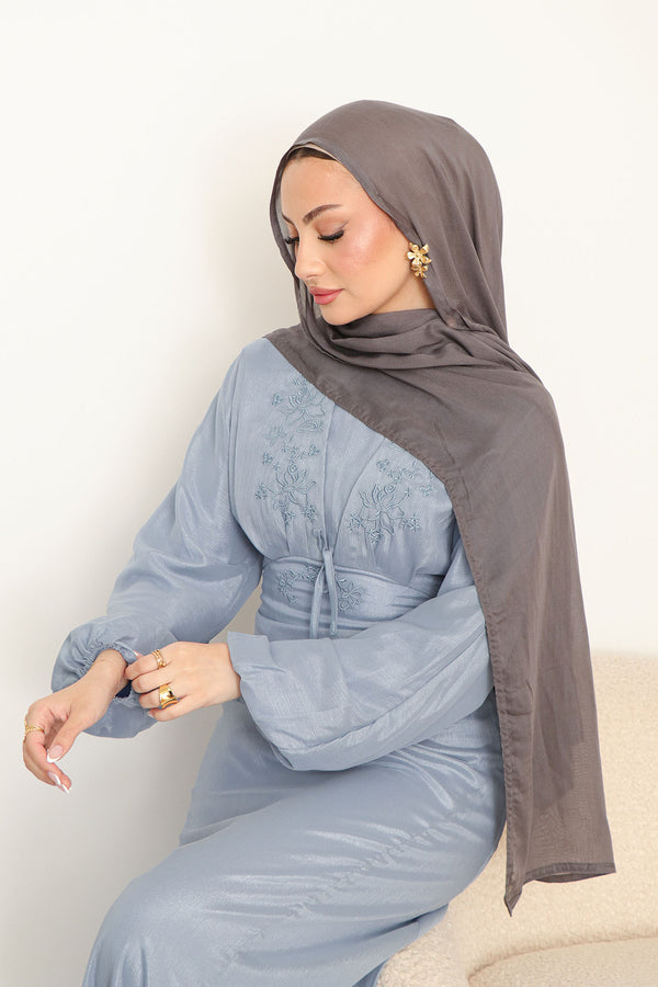 Leila Organza Embroidery  Dress - Blue Gray