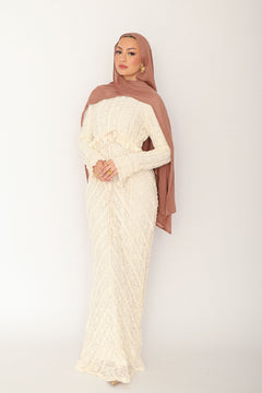 Giara Lace Ruffle Dress- Cream