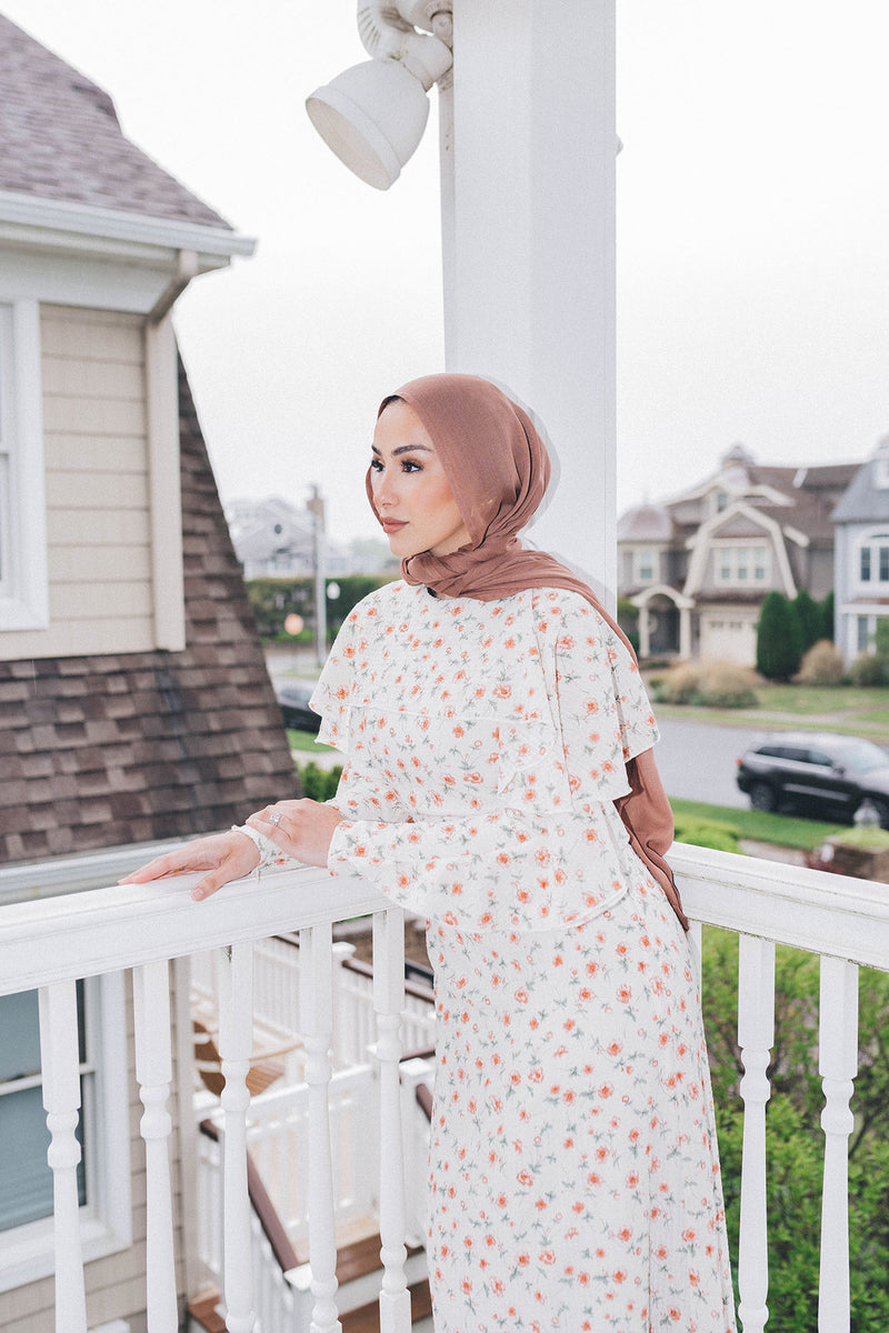 Maye Ruffle Floral Dress- White