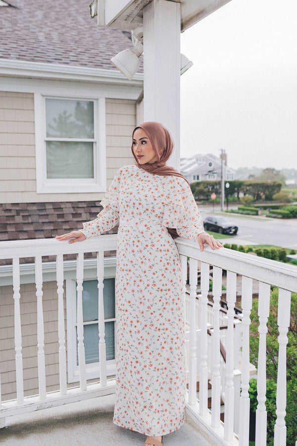 Maye Ruffle Floral Dress- White