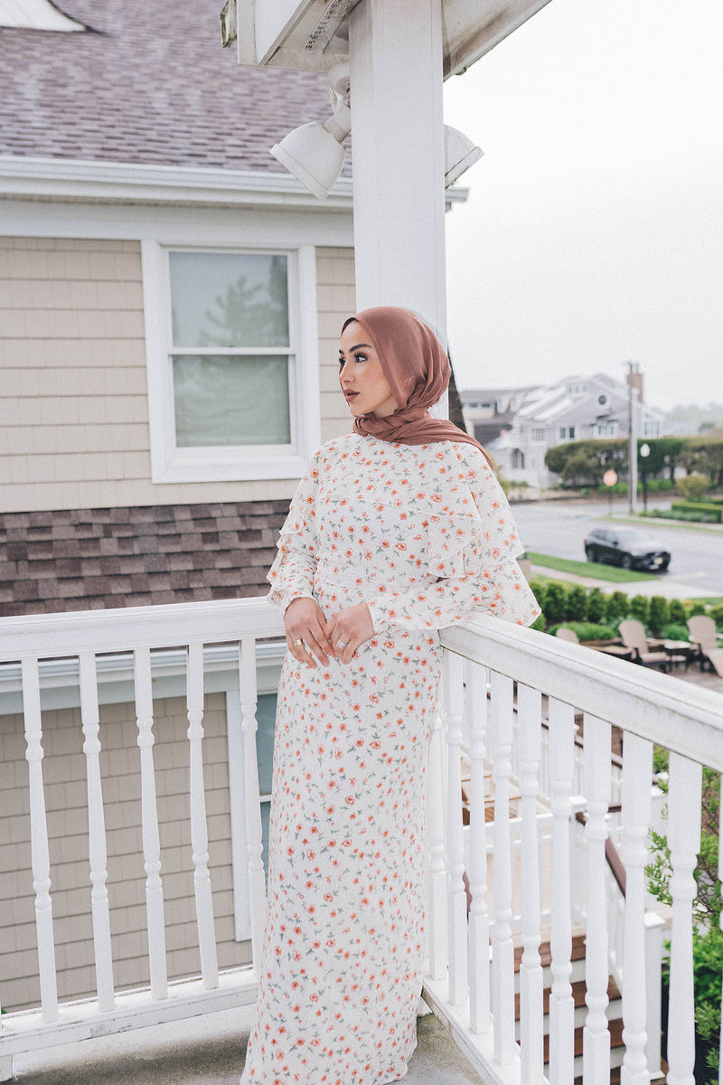 Maye Ruffle Floral Dress- White