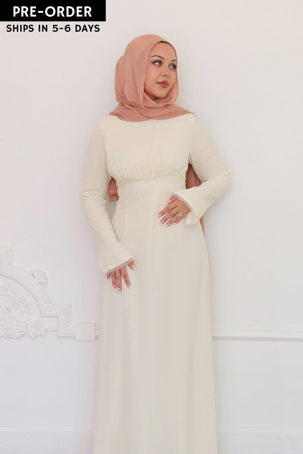 Elia chiffon Lace Dress - Beige
