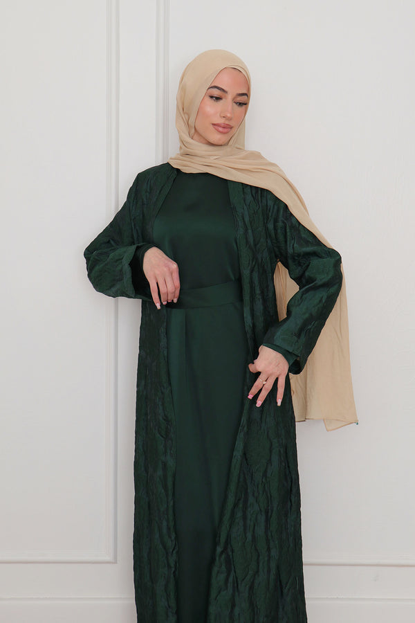 Safa Organza Abaya Set - Dark Green