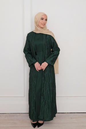 Safa Organza Abaya Set - Dark Green