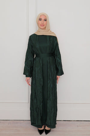 Safa Organza Abaya Set - Dark Green