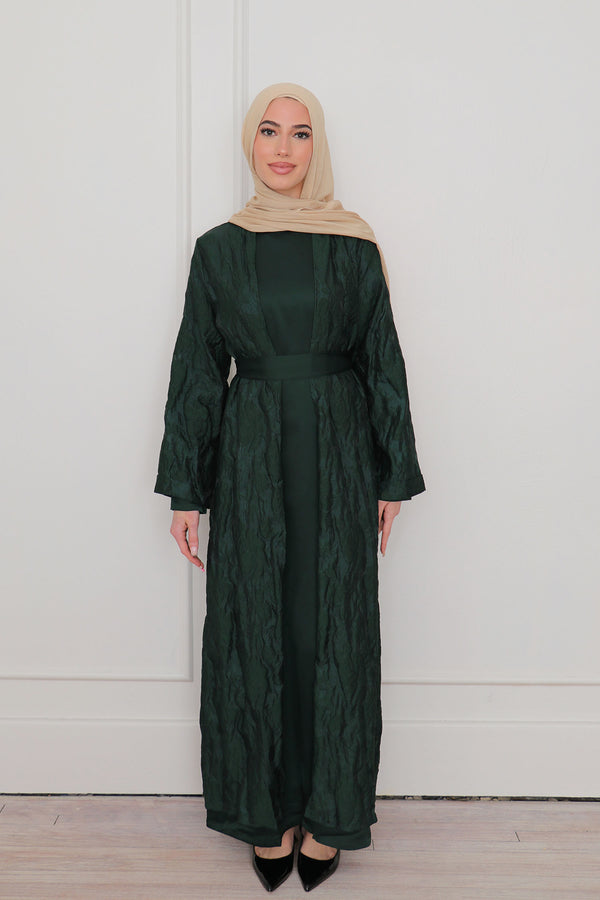 Safa Organza Abaya Set - Dark Green