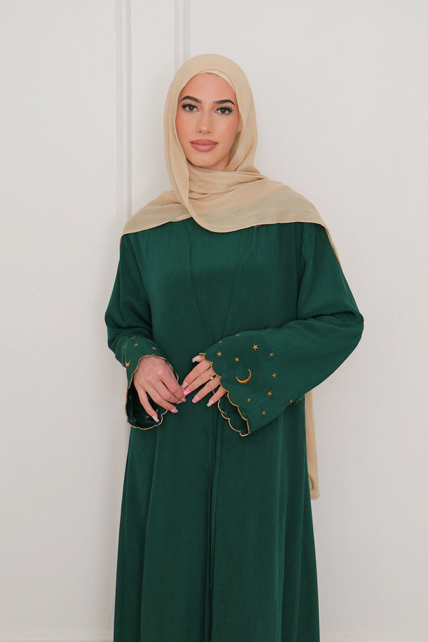 Qamar Embroidery Abaya Set- Forest