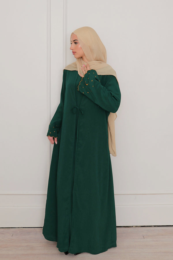Qamar Embroidery Abaya Set- Forest