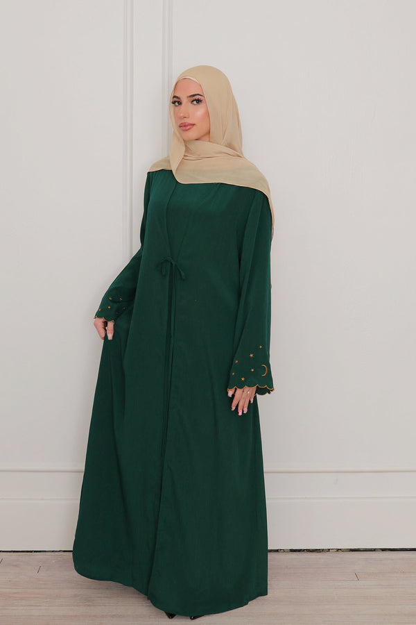Qamar Embroidery Abaya Set- Forest