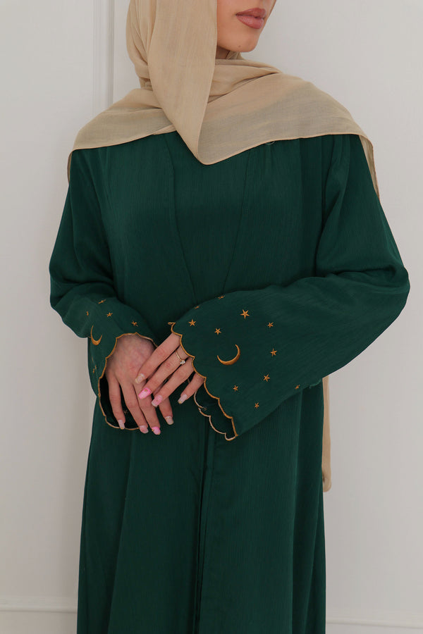 Qamar Embroidery Abaya Set- Forest