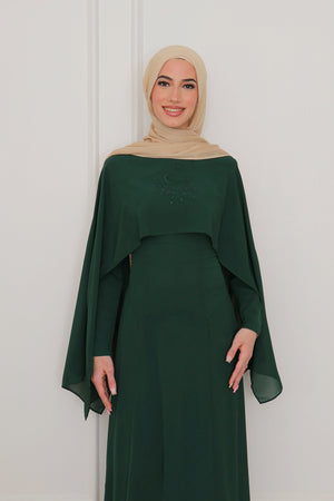 Hilal Embroidery Drape Dress - Emerald