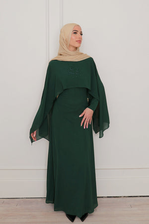 Hilal Embroidery Drape Dress - Emerald