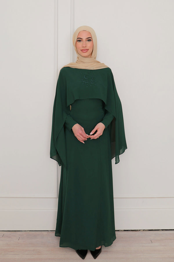 Hilal Embroidery Drape Dress - Emerald