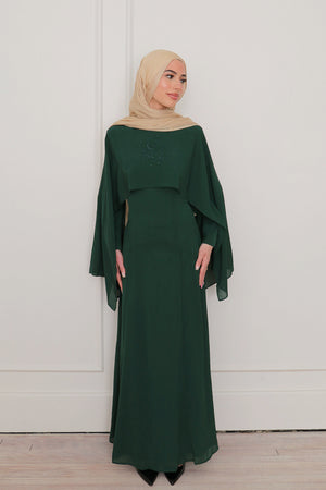 Hilal Embroidery Drape Dress - Emerald