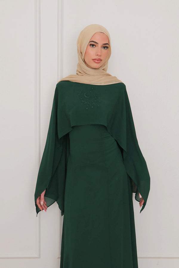 Hilal Embroidery Drape Dress - Emerald