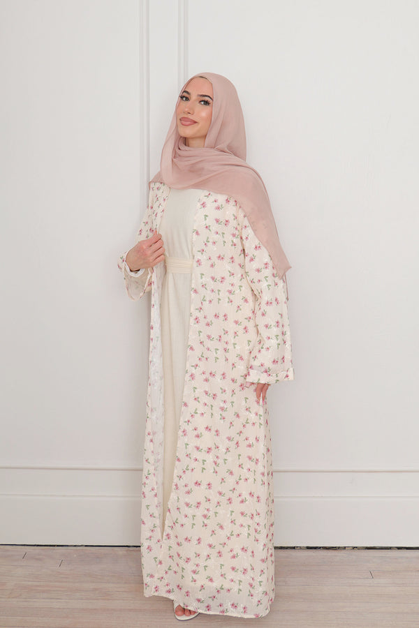 Safa Floral Abaya Set - Rose Pink