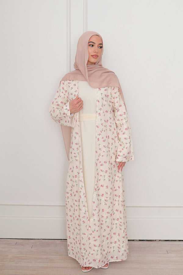 Safa Floral Abaya Set - Rose Pink