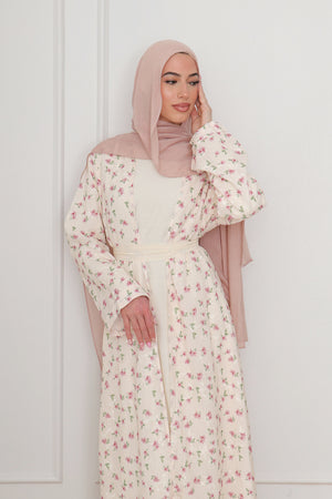Safa Floral Abaya Set - Rose Pink