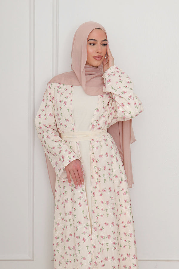Safa Floral Abaya Set - Rose Pink