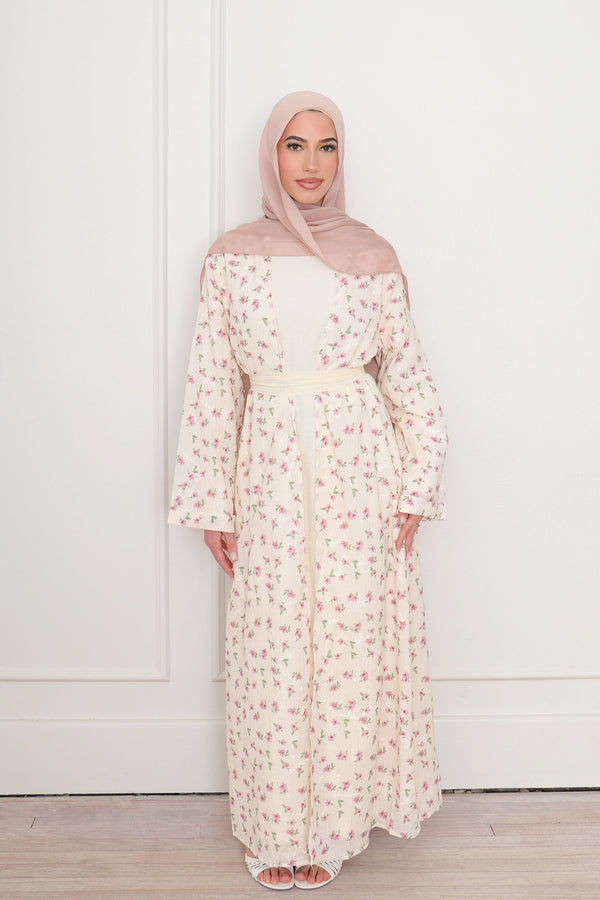 Safa Floral Abaya Set - Rose Pink