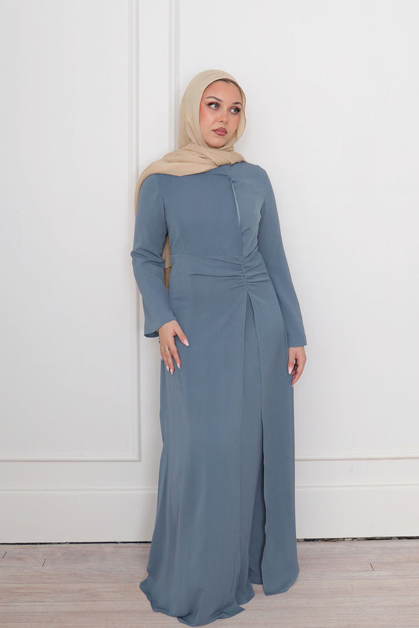 Rea Textured Chiffon Maxi Dress - Blue Gray