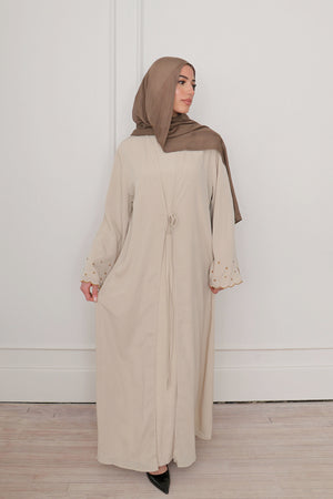 Qamar Embroidery Abaya Set- Beige