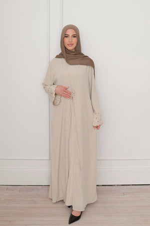 Qamar Embroidery Abaya Set- Beige