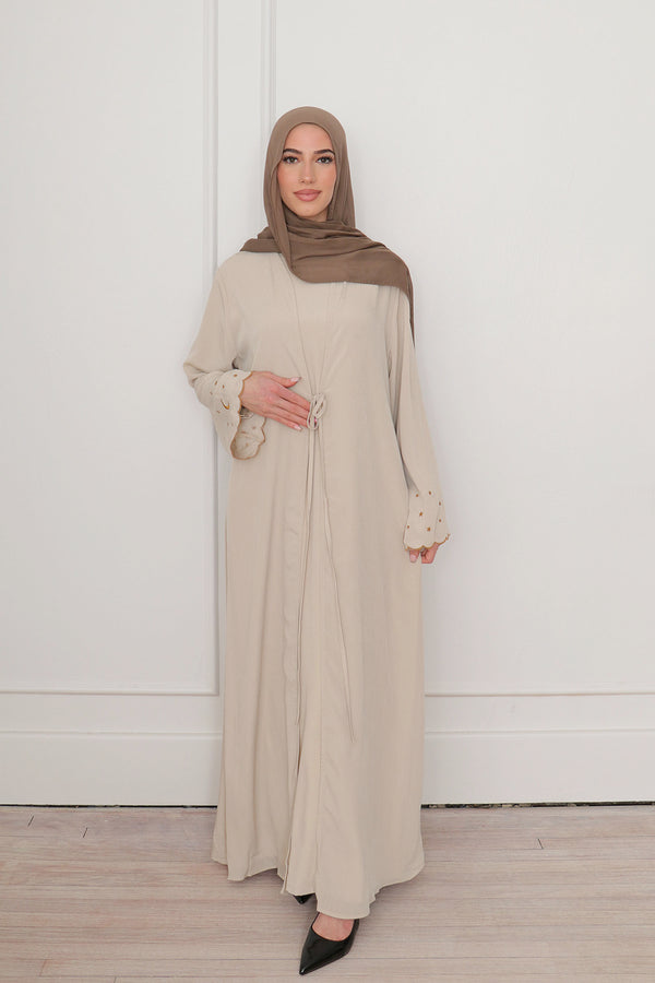 Qamar Embroidery Abaya Set- Beige