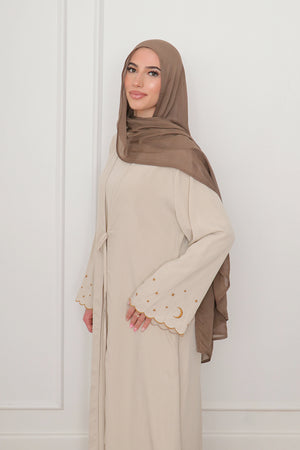Qamar Embroidery Abaya Set- Beige