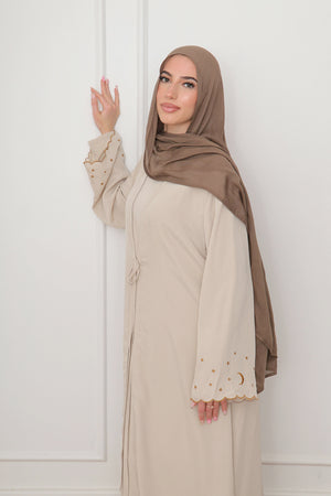 Qamar Embroidery Abaya Set- Beige