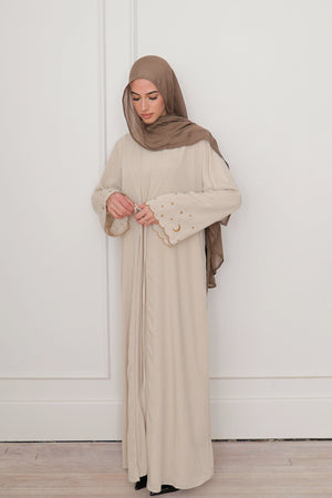 Qamar Embroidery Abaya Set- Beige
