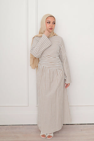 Dima Linen Stripe Set - Oak Brown