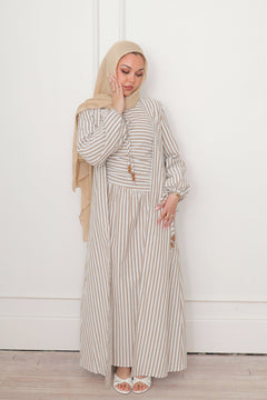 Dima Linen Stripe Set - Oak Brown