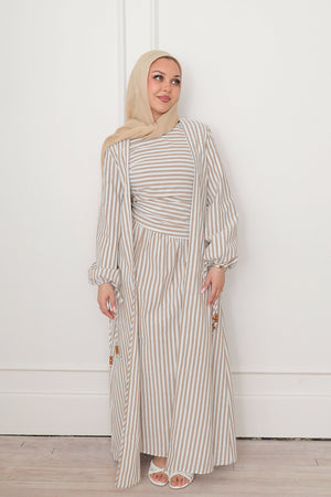 Dima Linen Stripe Set - Oak Brown