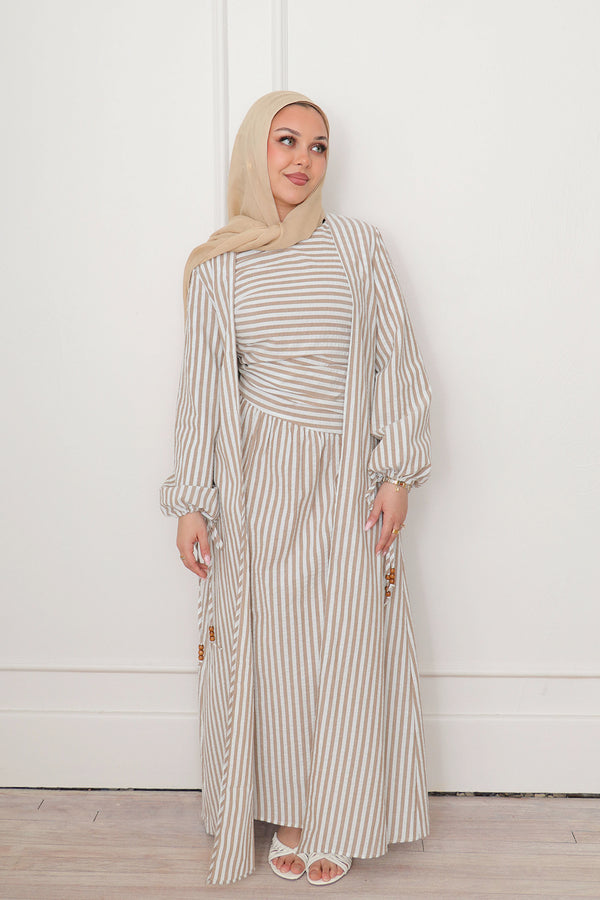 Dima Linen Stripe Set - Oak Brown