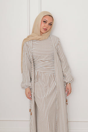 Dima Linen Stripe Set - Oak Brown