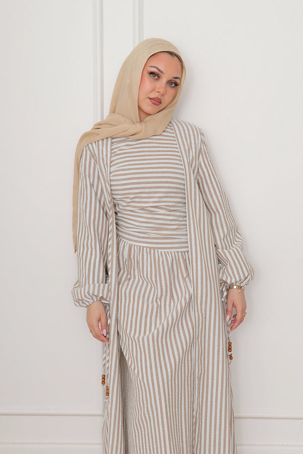 Dima Linen Stripe Set - Oak Brown