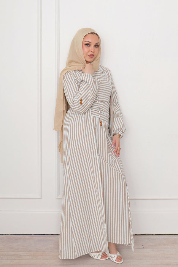 Dima Linen Stripe Set - Oak Brown