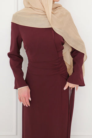 Rea Textured Chiffon Maxi Dress - Mahogany